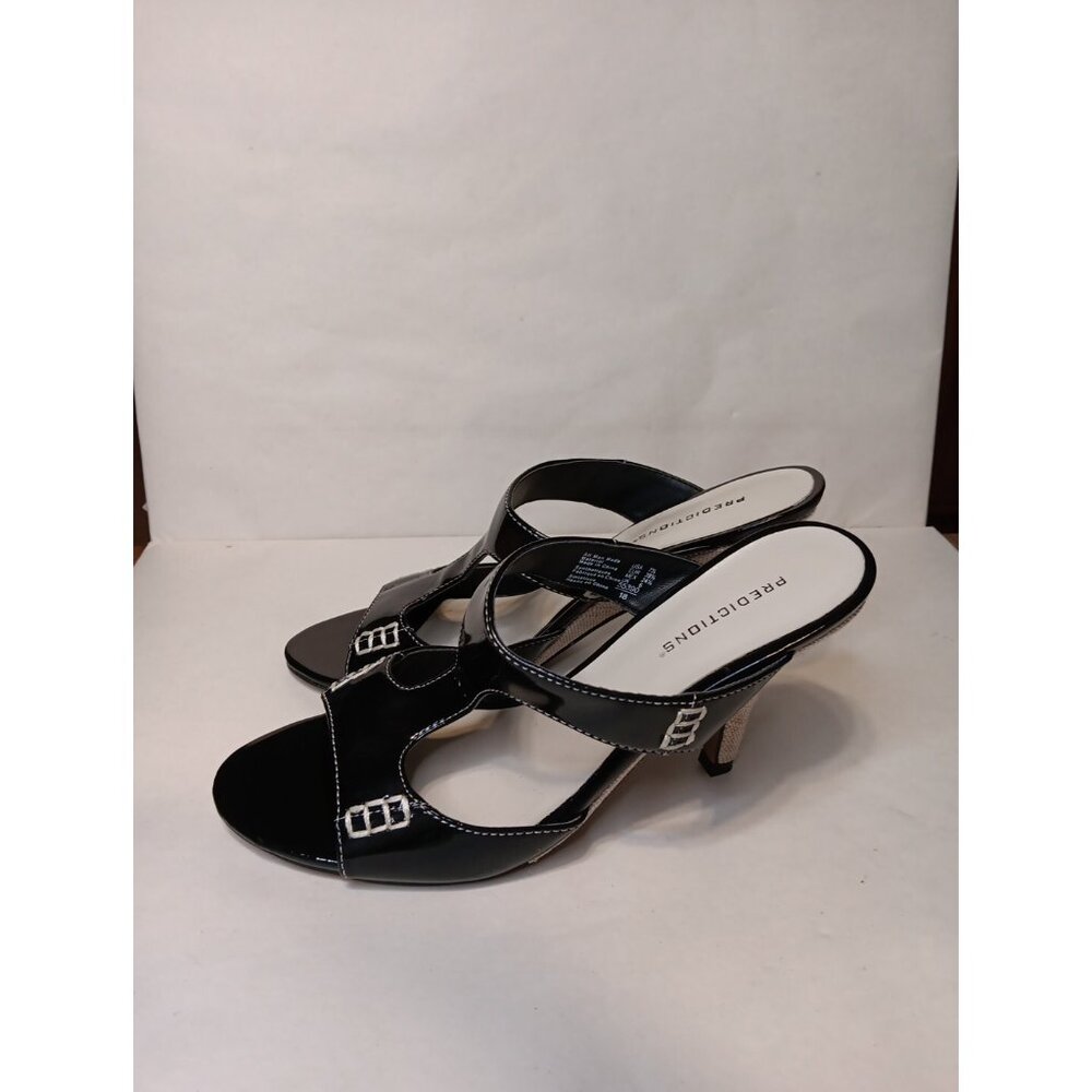 Predictions Women 7.5 Black and Tan 2000s Faux Patent Leather Sandal Slides Mule - Picture 3 of 11